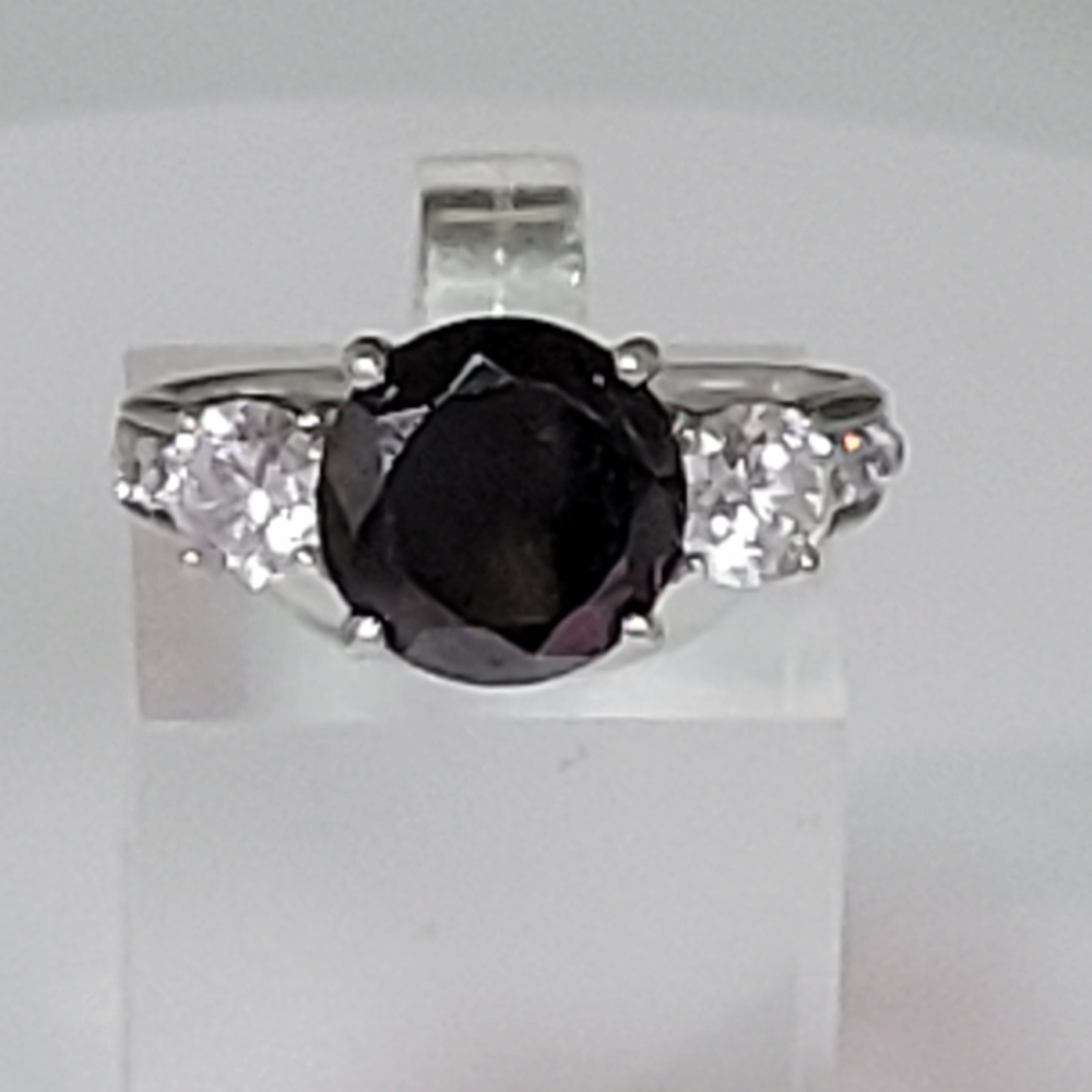 18kgp Vintage Blue Sapphire Simulated Diamond Accent 925 Ring  8.75  4.7G